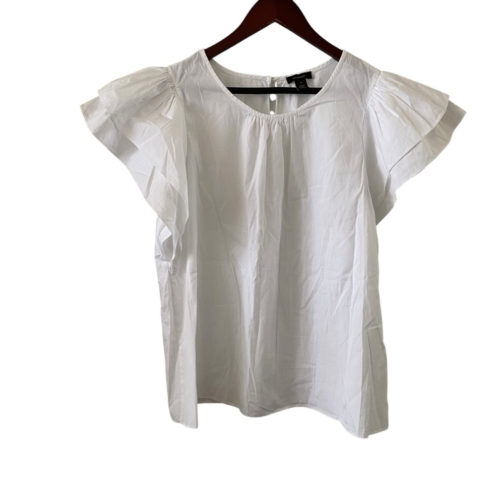 Halogen White Cotton Flutter Sleeve Top Women’s Size XS